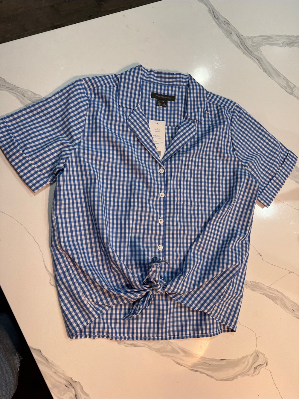 French Connection Blue and White Gingham Button-Front Shirt XS